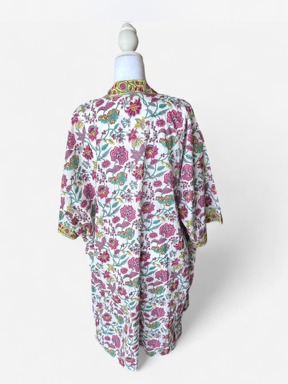 WORLD MARKET Floral Indian Block Print Cotton Kimono Robe - Picture 3 of 6